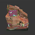 Red Rock Scenic Model With Small House Tree Figures And Cave