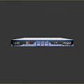 3D Stadium Model Featuring White Roof Blue Base Green Field Running Track And Advertising Boards