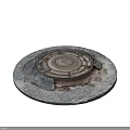 Urban Road Facility Featuring Circular Aged Metal Manhole Cover On Pavement