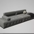 Modern Sectional Sofa Light Colored Tufted Fabric With Round Pillow And Gray Throw Blanket 3d model