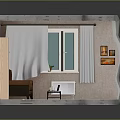 Miniature Room Model Interior With Brown Sofa Wooden Cabinet Table Lamp And Green Carpet