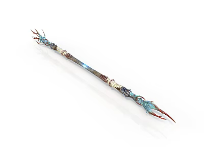 Decorative Fantasy Staff With Intricate Patterns Teal Accents And Spiked Ends 3d model