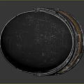 Tactical Metallic Helmet With Orange Visor And Worn Surface Texture Design