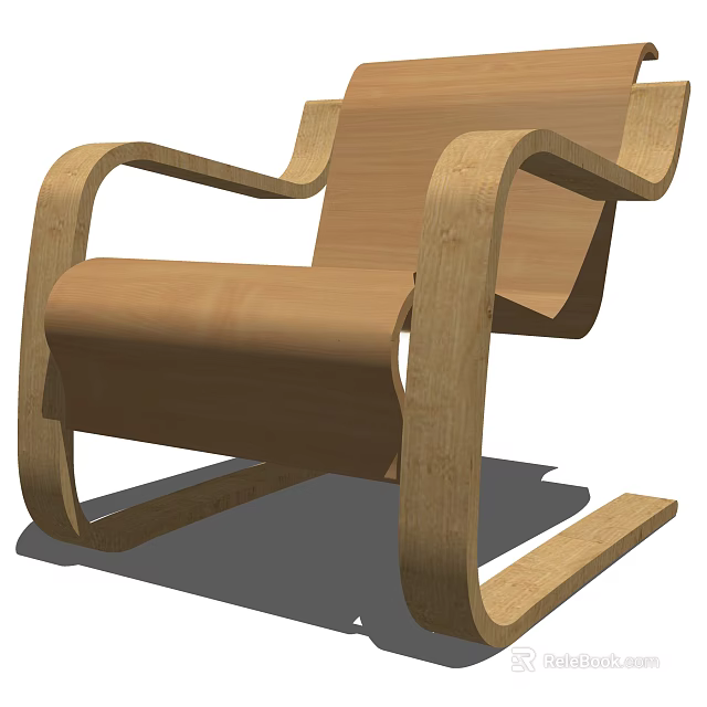 Wooden Rocking Recliner Chair With Curved Armrests And Padded Seat Design 3d model 
