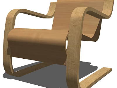 Wooden Rocking Recliner Chair With Curved Armrests And Padded Seat Design 3d model