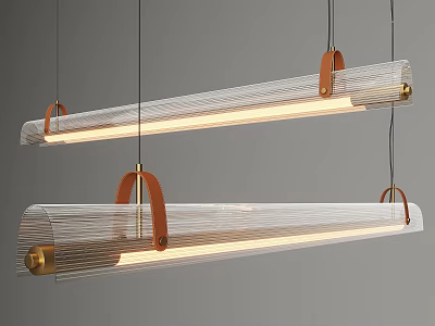 Modern Long Glass Pendant Lights With Leather Straps And Gold Accents Hanging 3d model