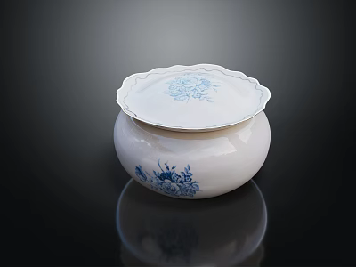 Elegant White Porcelain Jar With Blue Floral Patterns And Lid Design 3d model