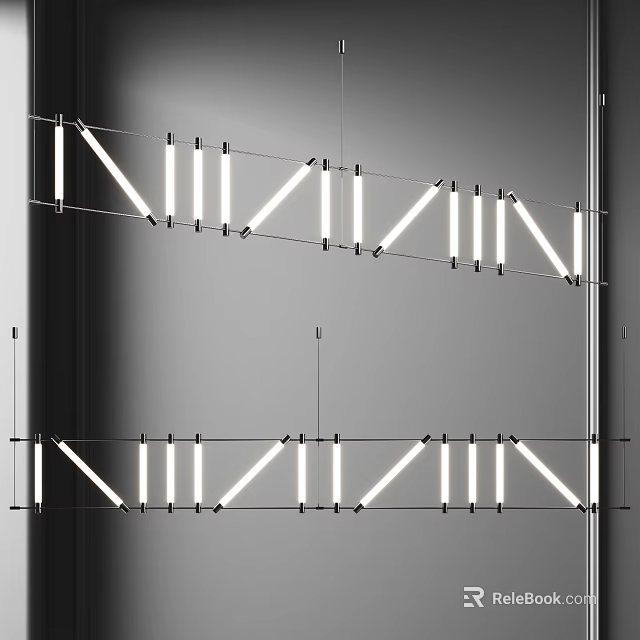 Modern Linear Chandelier With Geometric LED Light Tubes For Contemporary Interior Spaces 3d model 