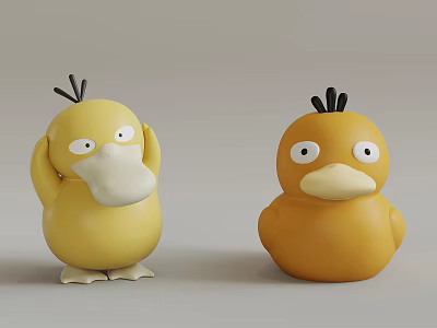 Cute Two Tone Yellow Duck Figurines With Different Poses And Black Head Accents 3d model