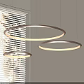 Three Modern Circular Pendant Lights With Soft Light Near Window Blinds 3d model