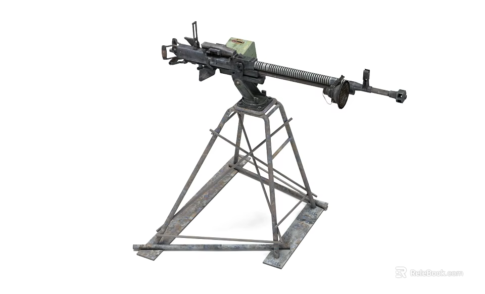 Military Machine Gun Mounted On Tripod Stand With Metal Components 3d model 