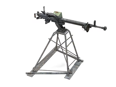 Military Machine Gun Mounted On Tripod Stand With Metal Components 3d model