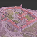 Modern Aerial View Of Red Roof Building Complex With Domes And Green Lawns