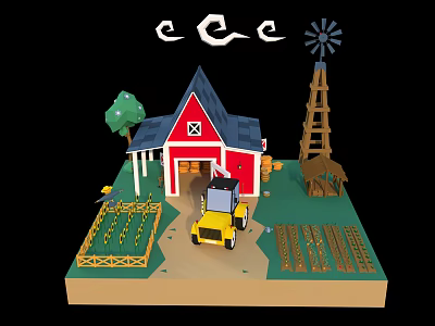 Modern Cartoon Building Cartoon Farm 3d model