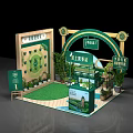 Interactive Zone Exhibition Booth Design With Green Plants And Tea Brand Signage