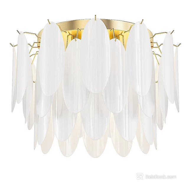 Elegant Modern White Leaf Shaped Chandelier With Gold Frame And Transparent Design For Interior Decoration 3d model 