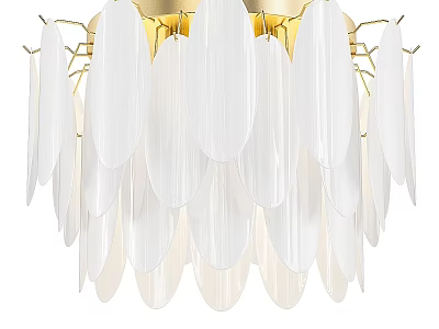 Elegant Modern White Leaf Shaped Chandelier With Gold Frame And Transparent Design For Interior Decoration 3d model