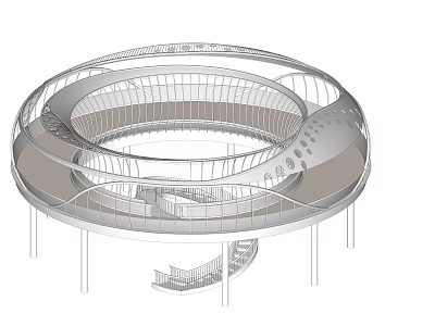 Modern Circular Multi Level Building Design With Spiral Staircase And Pillars 3d model
