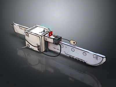 Industrial Chainsaw With Metal Body Sharp Chain And Red Power Switch 3d model