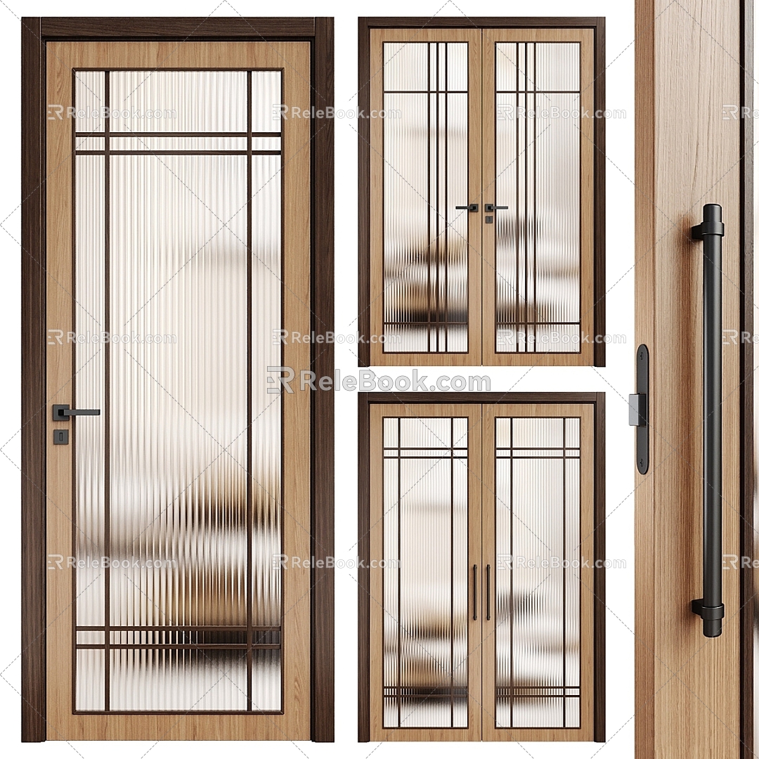 New Chinese Style Door Entry Door Glass Door Corrugated Glass Changhong Glass 3d model