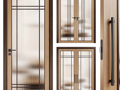 New Chinese Style Door Entry Door Glass Door Corrugated Glass Changhong Glass 3d model