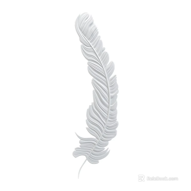 Elegant White Feather Shaped Plaster Molding For Interior Decorative Design With Curved Texture 3d model