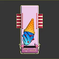 Pink Ice Cream Truck With Giant Cone Sign And Striped Awning Decorations