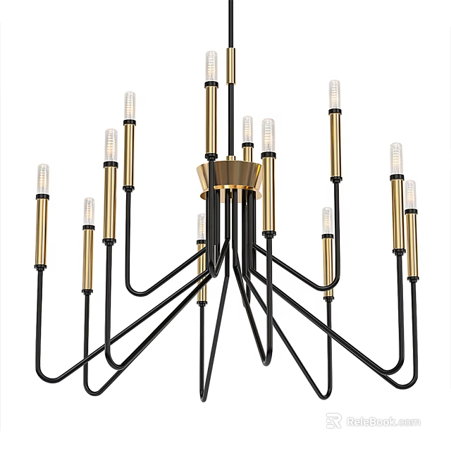 Modern Black and Gold Chandelier With Multiple Arms and Candle Shaped Bulbs 3d model 