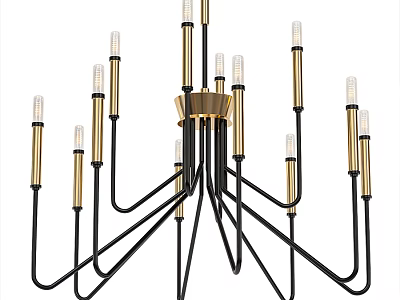 Modern Black and Gold Chandelier With Multiple Arms and Candle Shaped Bulbs 3d model
