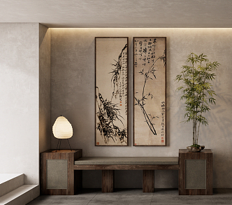 Chinese Plant Painting Art Hanging Painting Chinese Painting Ink Bamboo Chinese Painting Plum Orchid Bamboo Chrysanthemum Table Lamp Green Plant Potted Plant 3d model