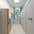 Spacious Hospital Ward Interior With Blue Curtains White Beds And Medical Equipment