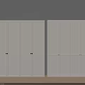 Modern White Wardrobes With Sliding Doors Against Gray Wall And Wooden Floor