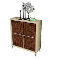 Modern Entryway Sideboard Cabinet With Wooden Doors And Decorative Ornaments On Top