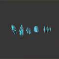 Five blue butterflies with yellow and red spots arranged on black background with reflections