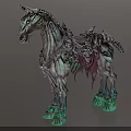 Mythical Skeleton Horse With Ornate Saddle Green Hooves And Red Accents