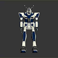 Blue And White Mecha Style Mechanical Robot Character In Standing Pose With Armor Details