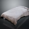 Modern Bed With Light Colored Furry Blanket And Wooden Frame On Dark Surface
