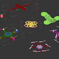 Various Types Of Drones With Different Designs And Components On Black Background