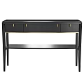 Elegant Modern Entryway Console Cabinet With Black Wooden Body Gold Handles Drawers And Lower Shelf