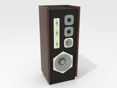 Floor Standing Audio Speaker With Wooden Frame Black Gray Panel And Three Round Drivers 3d model