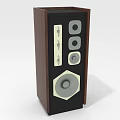 Floor Standing Audio Speaker With Wooden Frame Black Gray Panel And Three Round Drivers