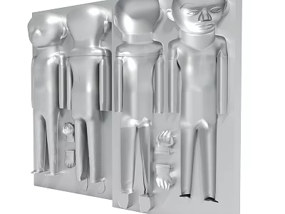 Silver Metallic Human Shaped Sculptures Four Standing Figures Arranged In Row 3d model