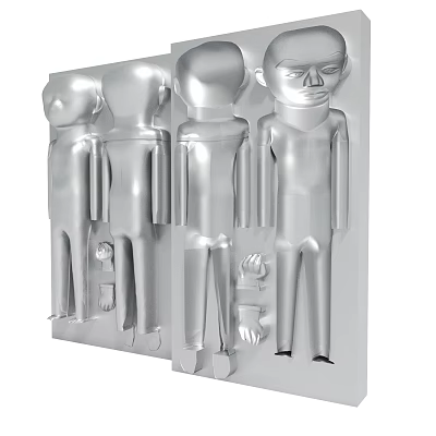 Silver Metallic Human Shaped Sculptures Four Standing Figures Arranged In Row 3d model
