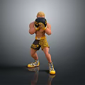 Muscular Man Wearing Black Yellow Boxing Gloves Yellow Shorts And Yellow Shoes In Fighting Stance