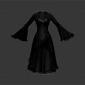 Black Gothic Long Sleeve Dress With Ruffled Cuffs And Asymmetric Hem