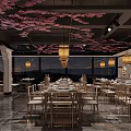 Restaurant Interior Featuring Central Large Tree Decorative Stone Basin And Wooden Furniture