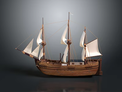 Wooden Sailing Ship Model Classic Handmade Detailed Vintage Maritime Decorative Watercraft 3d model