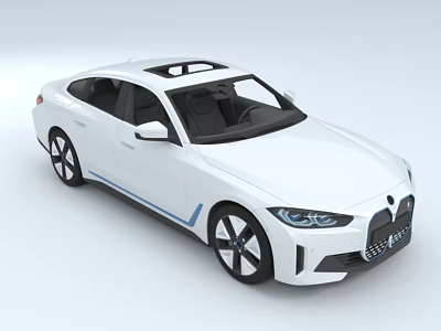 White Electric Car With Sunroof Blue Stripe Black Wheels And LED Headlights 3d model