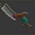 Serrated Blade Knife With Orange Handle Green Wrapped Grip And Metal Ring