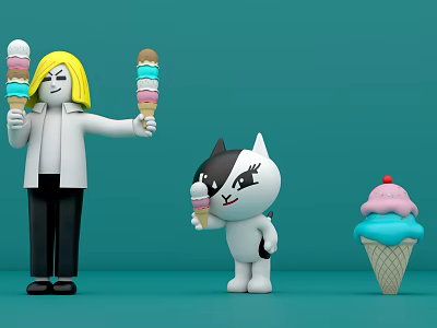 Modern game character eating ice cream man 3d model